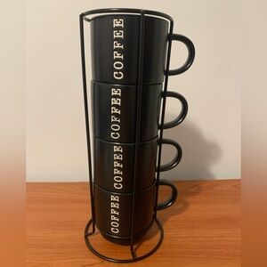 Market Finds Stackable Mug Set Of 4 Black Porcelain